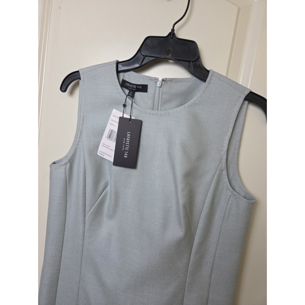 NEW Lafayette 148 Sheath Dress Silk Wool Dew Drop Gray Blue Size 4 MSRP $748